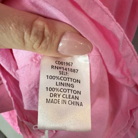 TCEC Pink Puff Sleeve Collared Mini A-line Button Up Dress 100% Cotton Size S - Picture 9 of 12